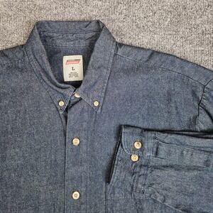 Dickies Chambray Button Down Shirt Men's L Long Sleeve Blue Cotton Workwear